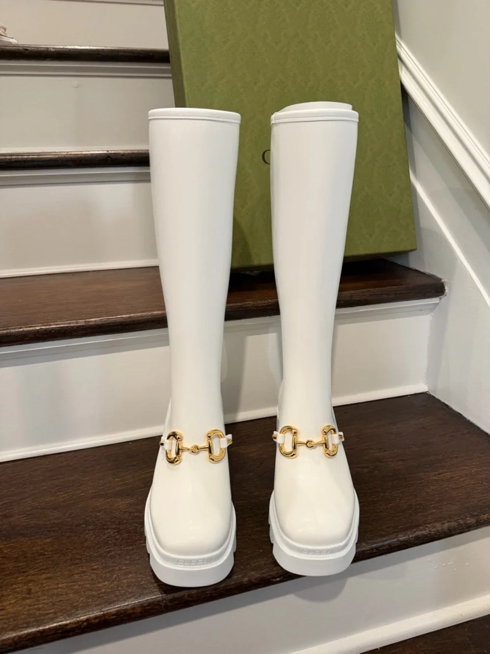 Gucci White Rubber Rain Boots with Gold Horsebit - Picture 4 of 9